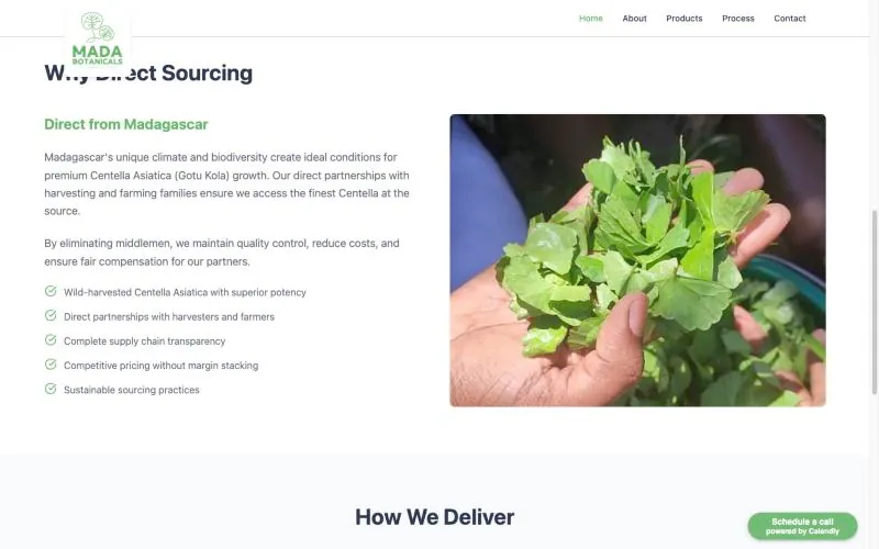 Direct sourcing section of madabotanicals.com